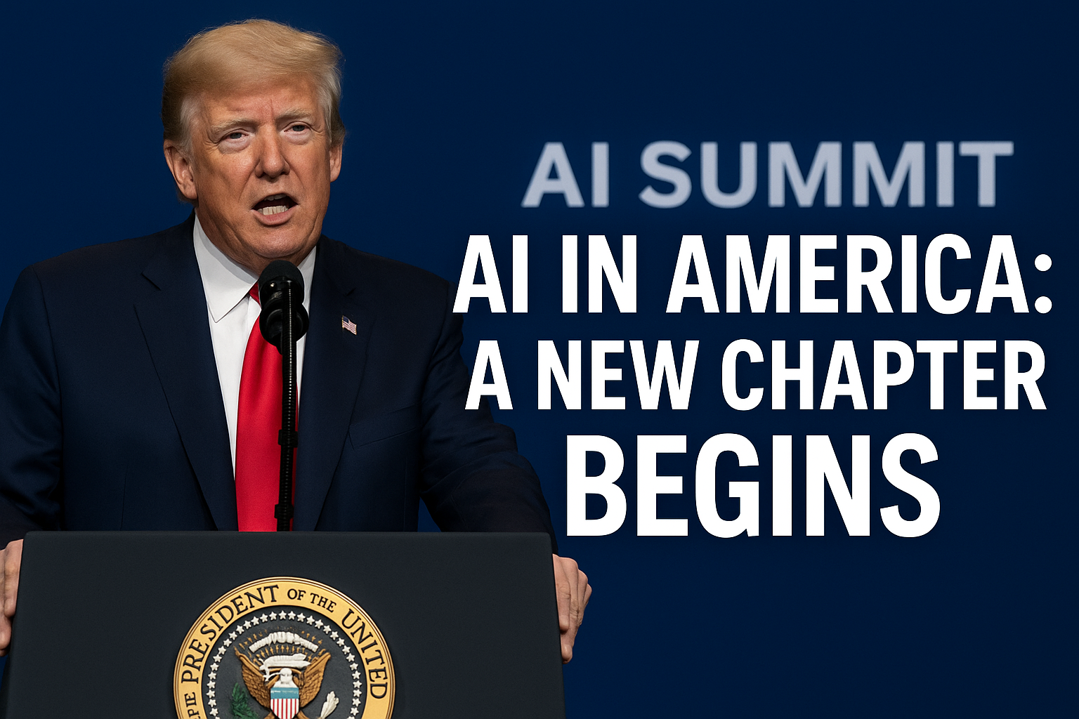 Stylized image representing government AI policy with a flag.